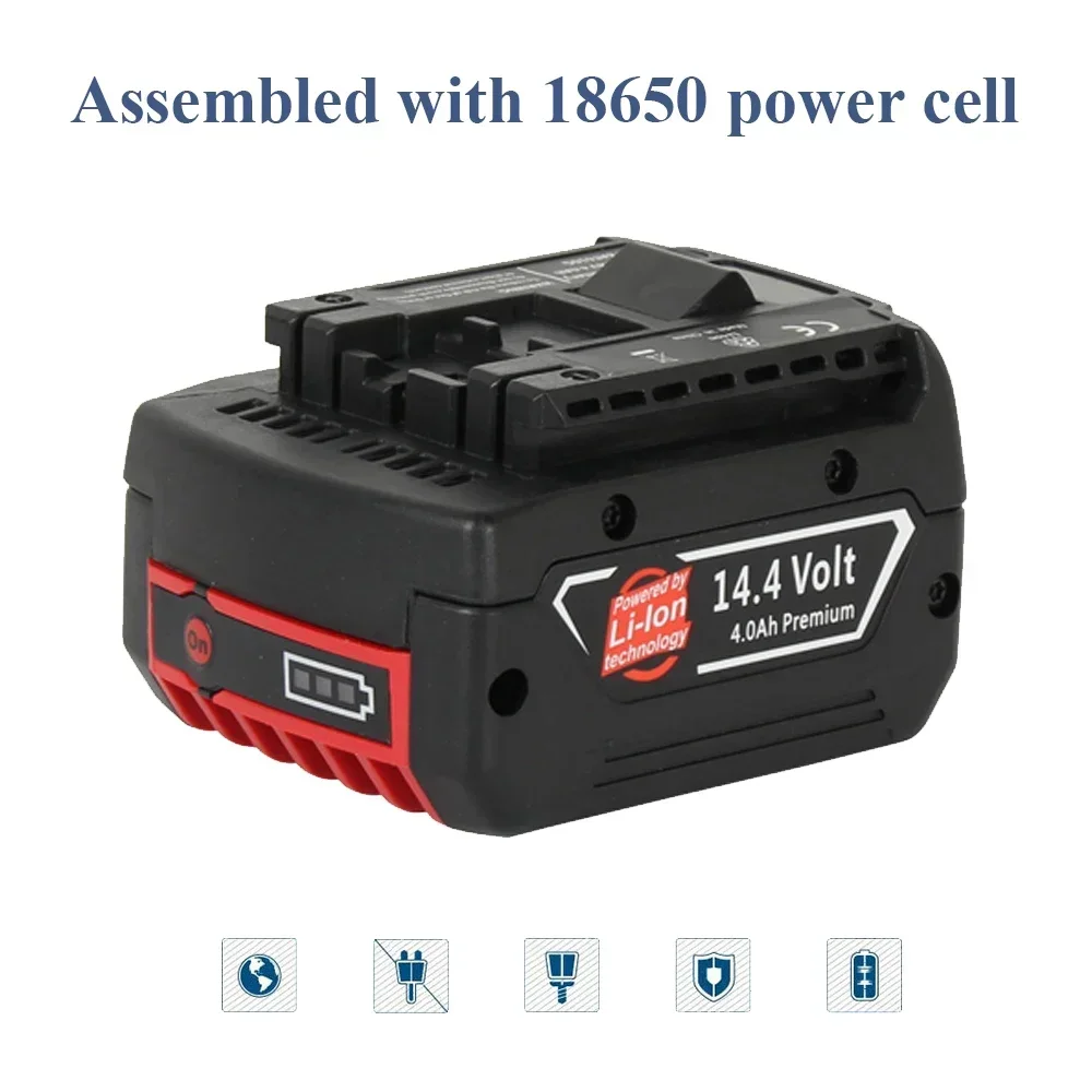 Rechargeable Battery for Bosch Power tool 14.4V 4.0Ah for GBH GDR GSR 1080 DDS180 BAT614G Replacement Li-ion Battery Charger Set