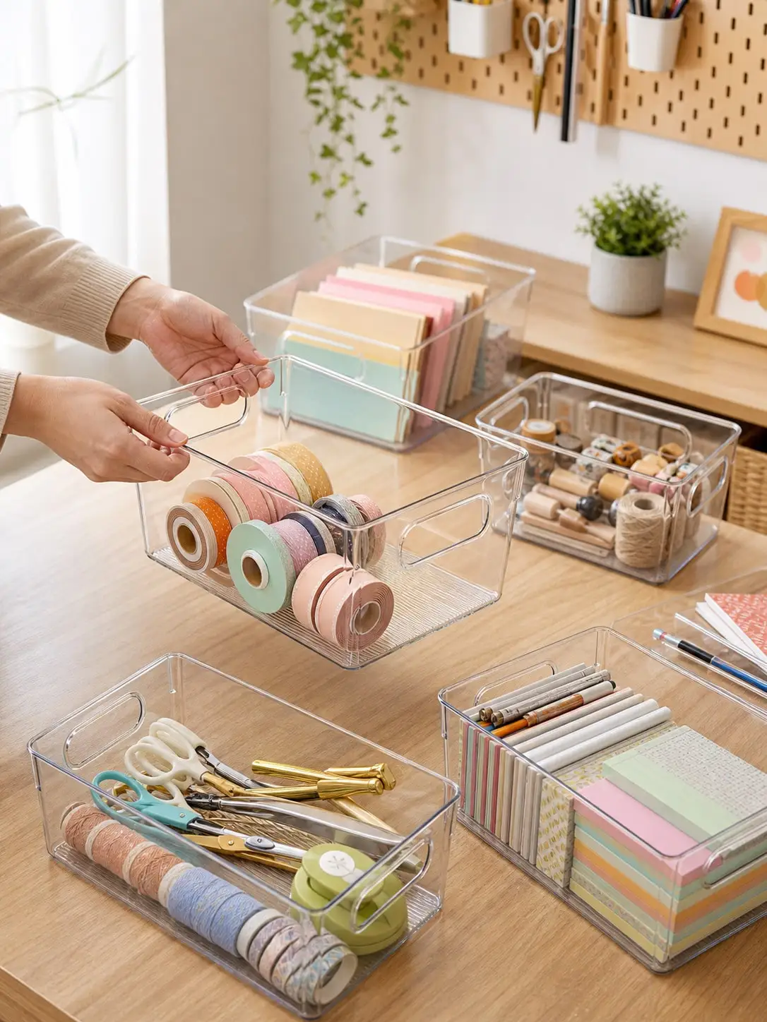 8-Pack Clear Storage Bins with Handles, Open-Top Organizer Set for Office Desk, Stationery and Home Organization view 5
