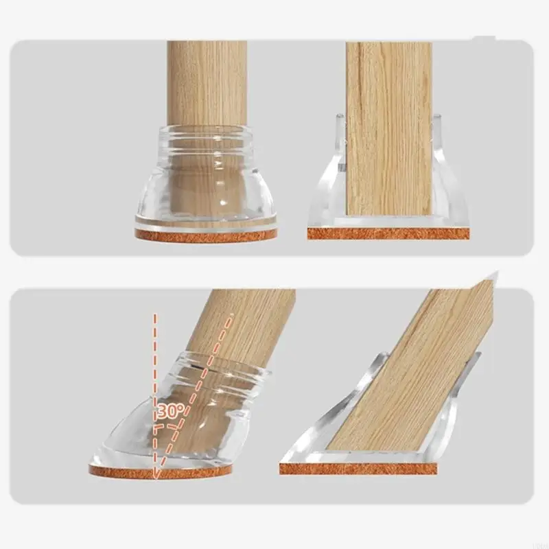  Clear Felt Chair Leg Protectors Noise Reduction Covers set for hardwoods Floors