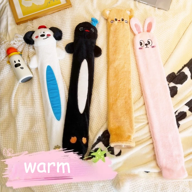 Extra Long Cartoon Hot Water Bottle, Washable Plush Cover, Anti-Leak Leg Pillow for Women Period Warmth