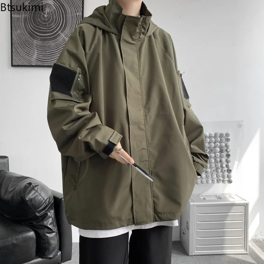 New Style Men's Outdoor Casual Jackets Korean Style Solid Loose-fit Functional Workwear Spring Autumn Men's Fashion Hooded Coats