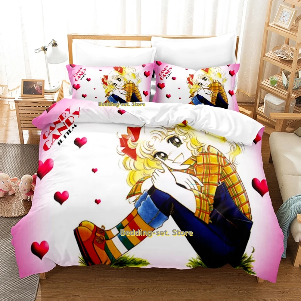 

2024 Candy Candy Bedding Set Single Twin Full Queen King Size Bed Set Adult Kid Bedroom Duvetcover Sets 3D Kawaii Anime Bed