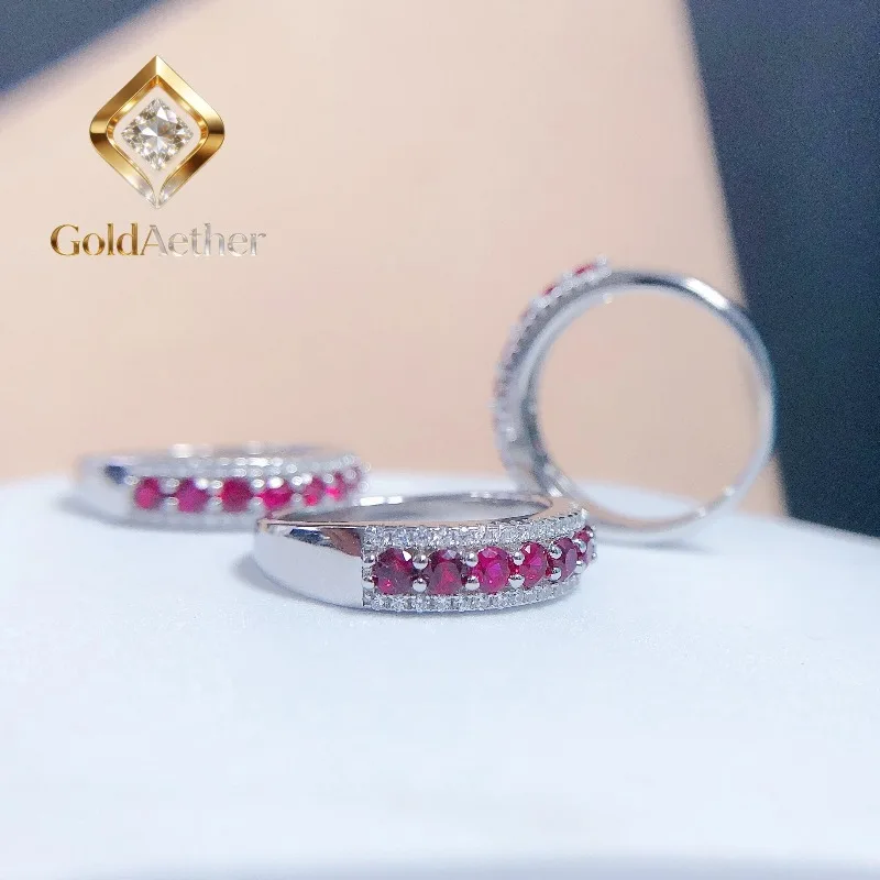 

GoldNouveau Delicate Glow Purple Created Blue/Red Gem Engagement Band Ring for Her Solid 14K White Gold Jewelry for Women R219