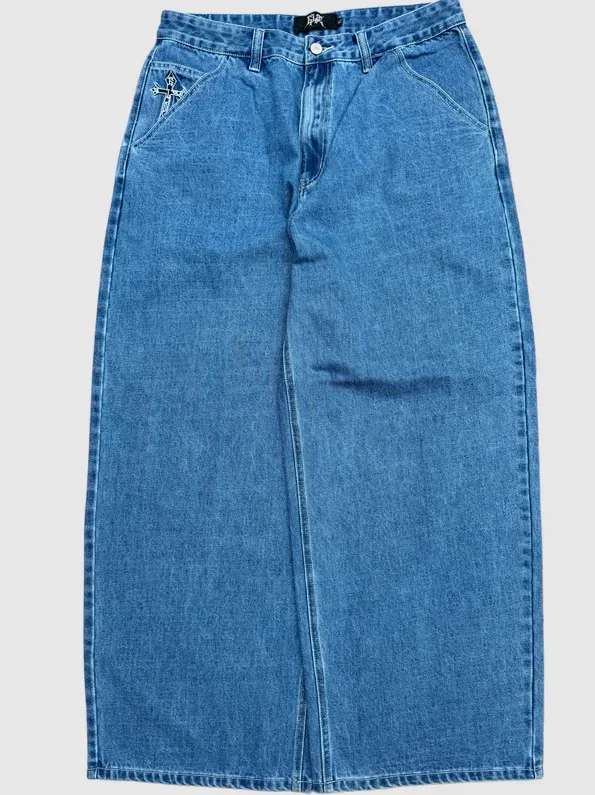 2000s Retro Popular Blue Washed Exaggerated Baggy Jeans Y2K Street Vintage Hip-hop Punk Style High Waist Wide Leg Pants