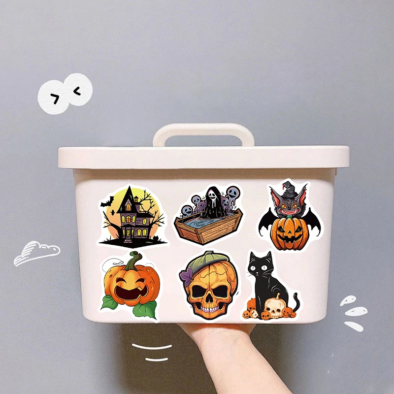 Autocollants de dessin animé d'Halloween pour enfants, fantôme, crâne, Aliments, ordinateur portable, réfrigérateur, jouet JESticker, 50 pièces