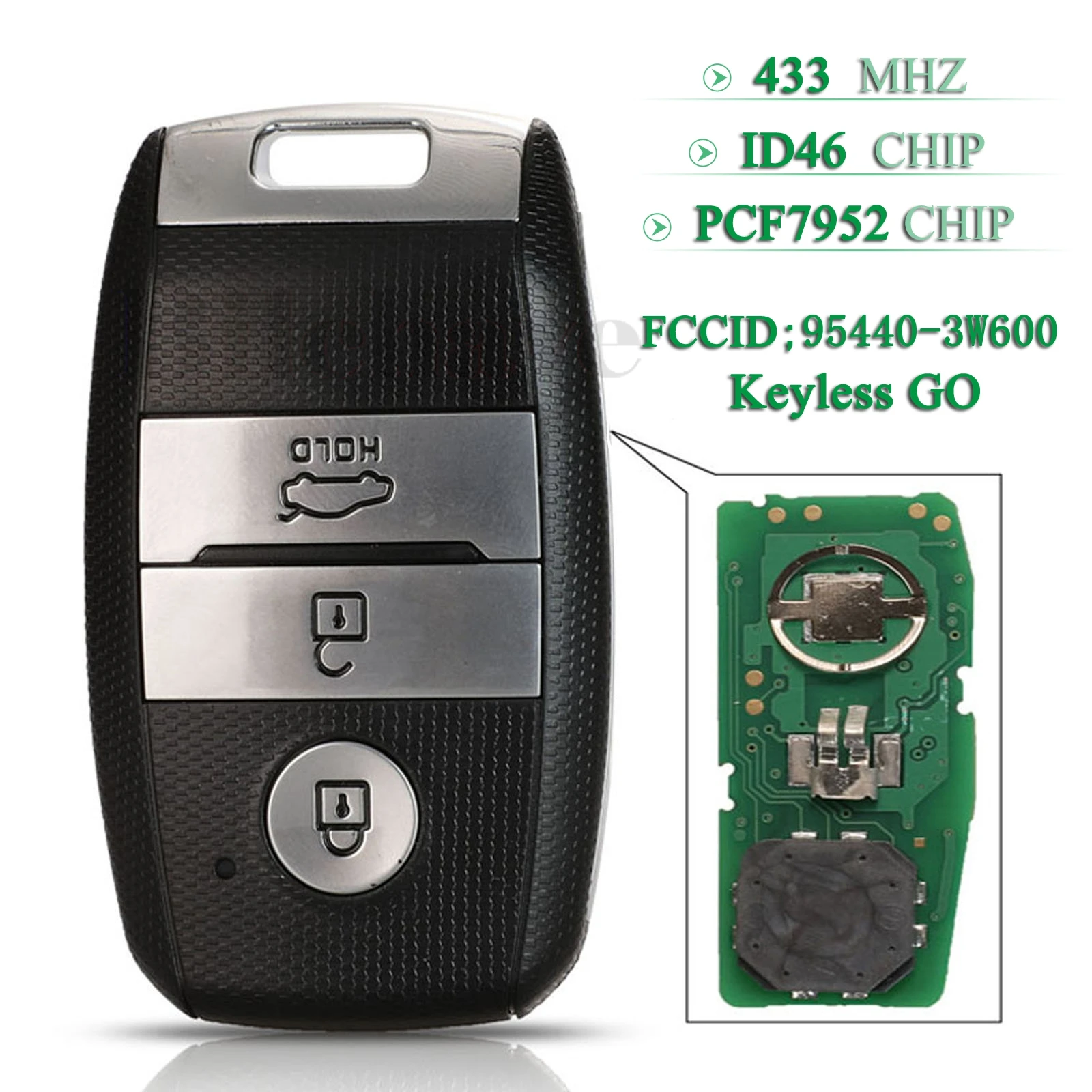 

jingyuqin Keyless Go 433Mhz 3 Buttons Remote Smart Car Key ID46 PCF7952 Chip For KIA K5 KX3 Sportage Sorento P/N 95440-D9510