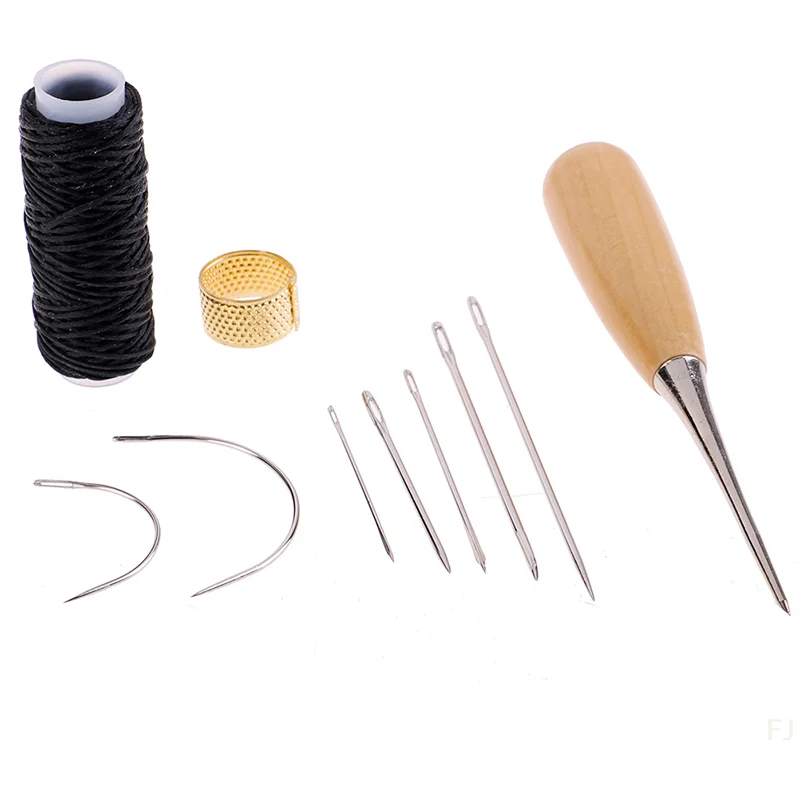 

[YU]1Set Leather Sewing Needles Stitching Awl Needle Thread Thimble Shoe Repair Tool