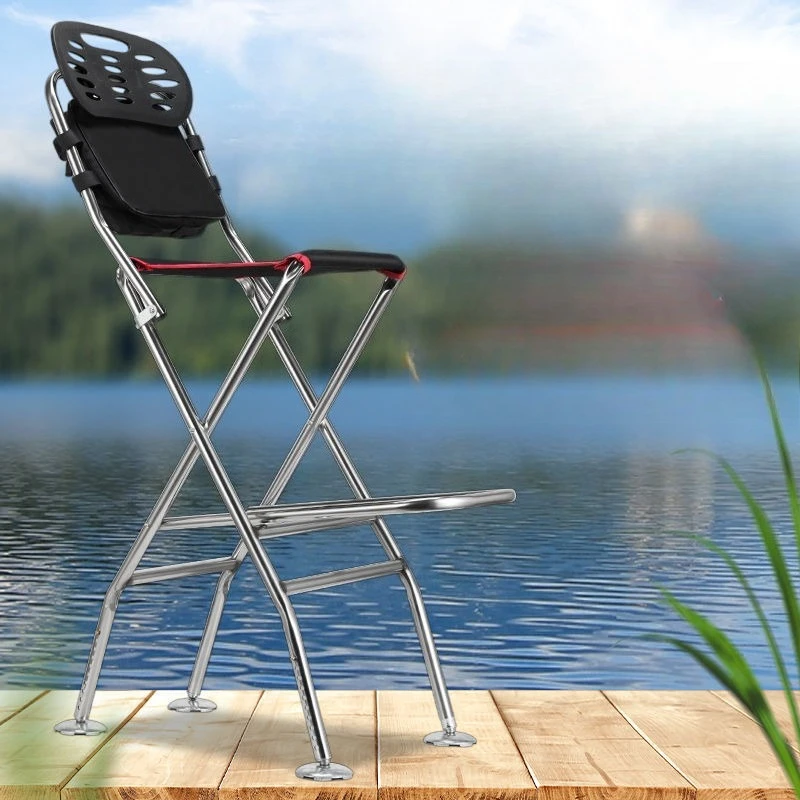 New Bridge Fishing Chair Stainless Steel Bridge Raft Fishing Chair Folding Portable Lifting Raft Fishing Chair High Stool