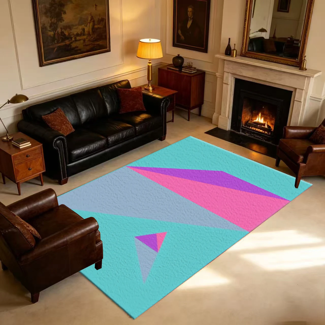 Geometric Abstract Art Carpet Floor Mat Modern Home Decor Suitable for Indoor Family Use
