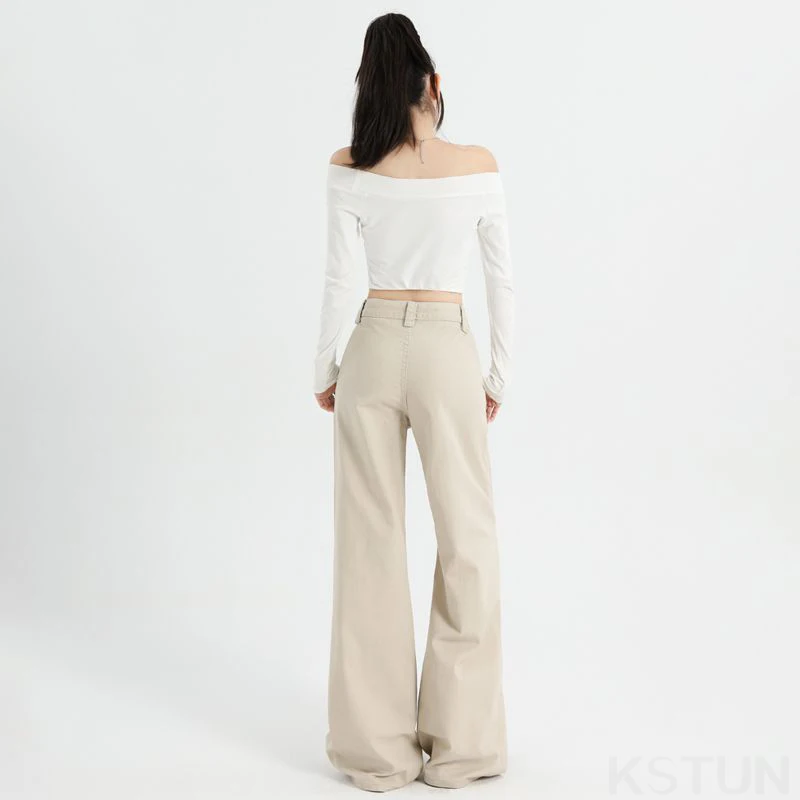 KSTUN Chique cargobroek met hoge taille en wijde pijpen, rechte bootcut-broek voor dames, meerdere keten American Street Sle Retro Design