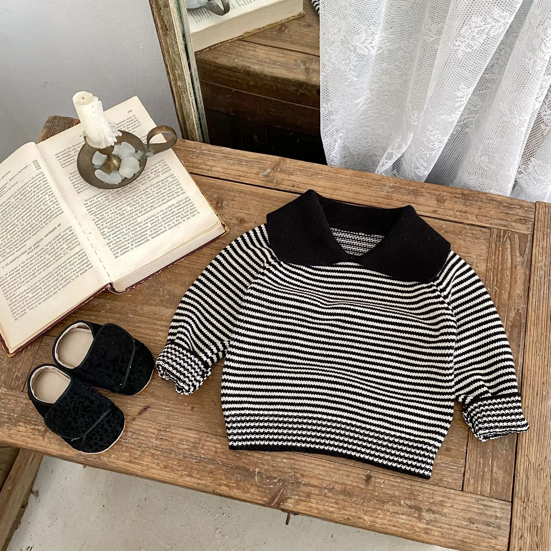 

2025 Autumn New Baby Long Sleeve Striped Sweater Cotton Infant Boy Girl Casual Pullover Toddler Polo Collar Knitted Sweater