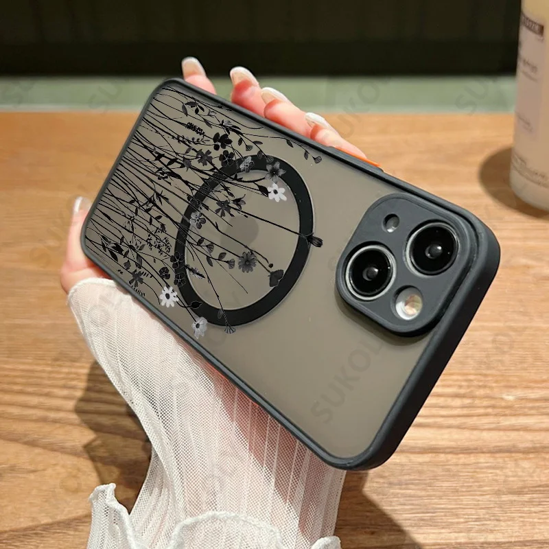 Flowers Pattern For iPhone 17 17e 16e 16 15 14 Pro 13 12 11 Pro Max Case For Magsafe Wireless Charging Matte Hard Phone Cover