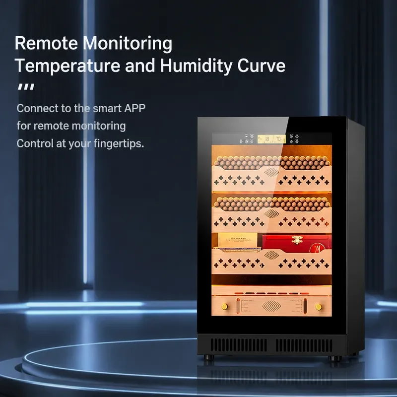 Eggplant CL-46C1 Smart Cigar Cabinet Cedar Wood Rack Constant Temp Humidity Control WiFi Fingerprint Lock Ammonia Removal