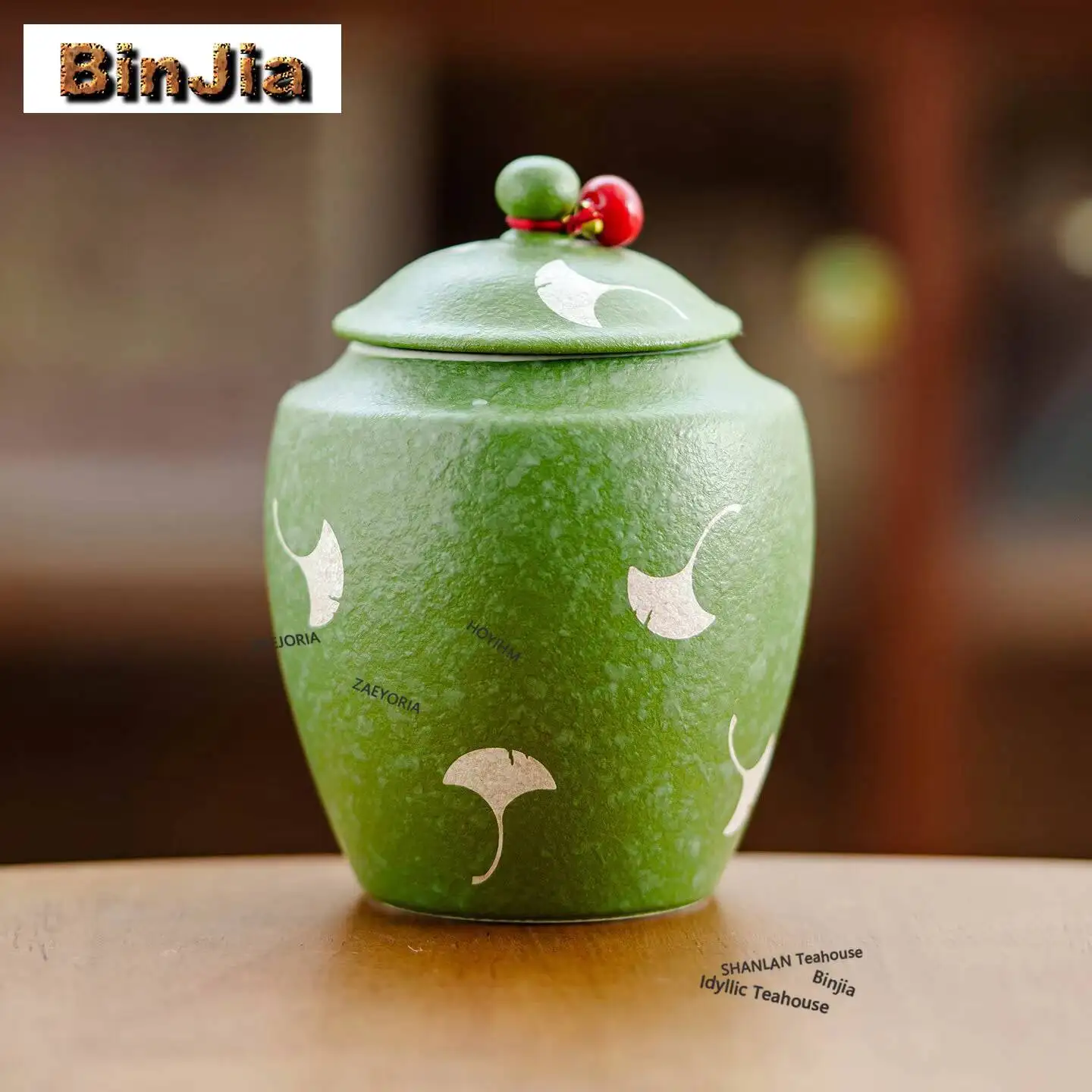 Citrus Green Apply Silver Leaf Ginkgo Tea Box Organizer Moisture-proof Vintage Storage Tank Containers Tea Caddy Cafes Craft