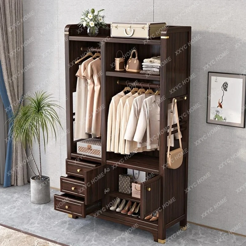 

YYNew Chinese-style solid wood coat rack, home change shoe stool integrated entrance storage storage cabinet