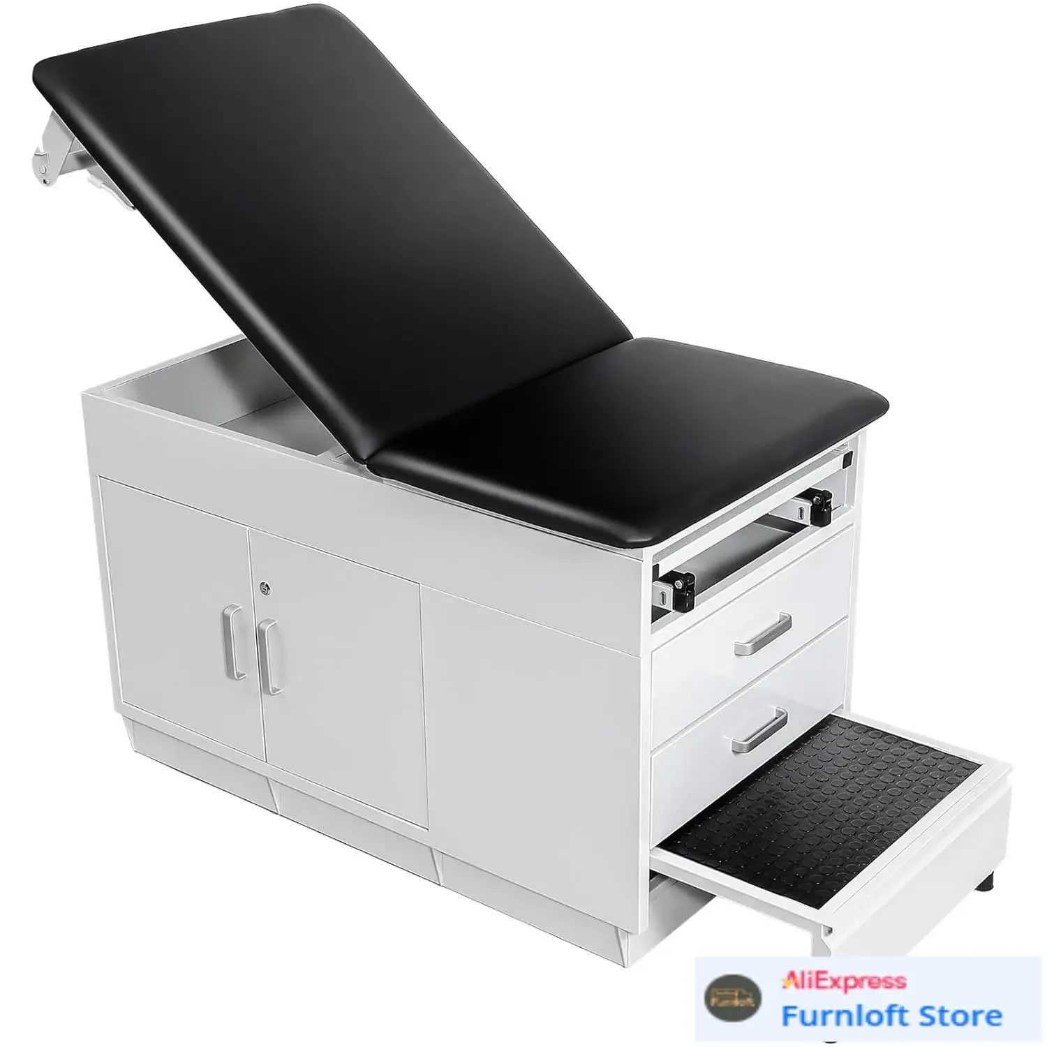 Pro Medical Exam Table, Medical Examination Bed with Adjustable Backrest, Physical Therapy Exam Table with Locking Cabinet, 2