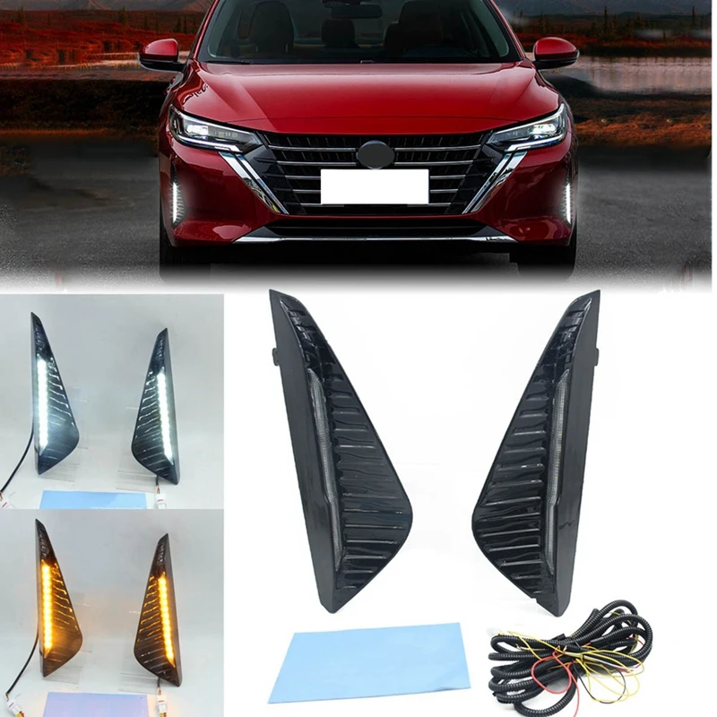 For Nissan Sentra Sylphy 2023 Daytime Running Light Fog Light Cover With Yellow Turn Signal