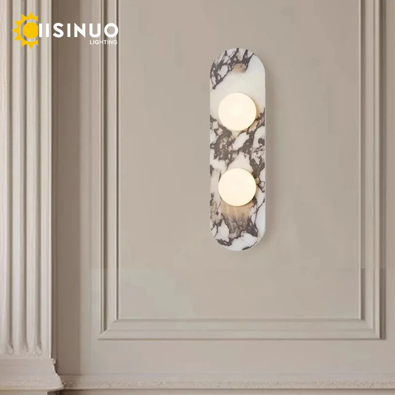 Luxury Natural Marble Wall Lamp LED Natural Stone Bedside Light White Glass Lampshade for Home Living Room Bathroom Aisle Hallwa