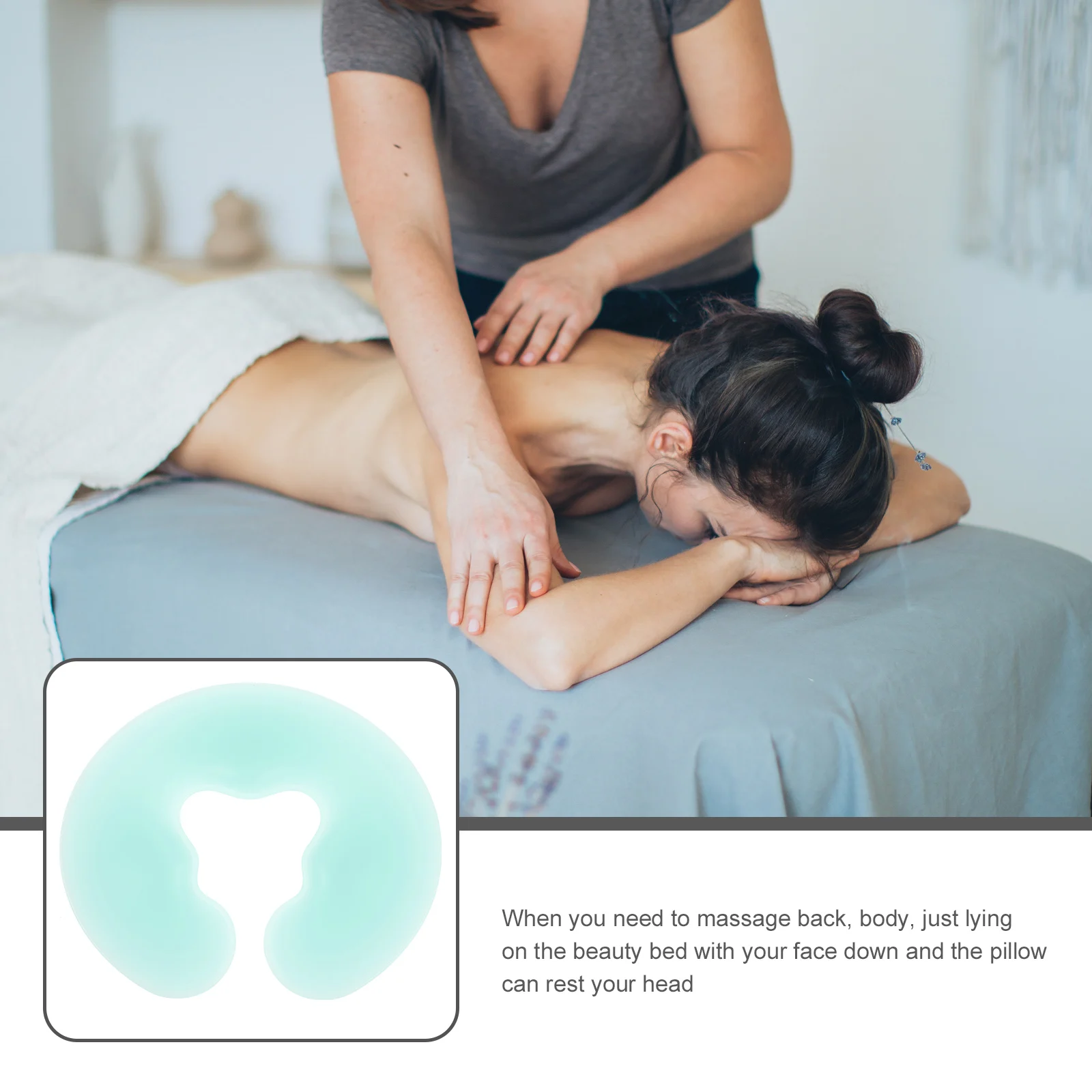 

Portable Silicone shaped Pillow Green Ergonomic Massage Face Down Salon Massage Bed Headrest Spa Headrest Cushion for Home Use