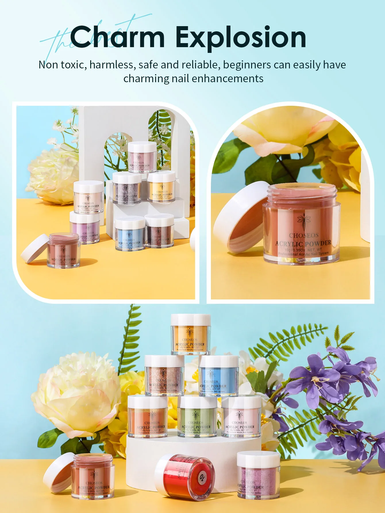36 Farben Acryl-Nagelpulver (10 g/0,35 Unzen Glas), professionelles Polymer-DIY-Nagelset, französisches Maniküre-Verlängerungsset