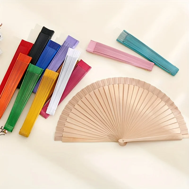 Vintage Handmade Folding Fan | Solid Color Wooden Fan Dance Performance Props | Wedding Party Home Decoration