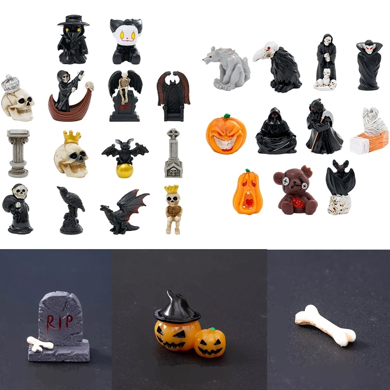 Halloween-Dekorationen, Mini-Kürbis, Skelett, Geisterschädel, Ornament, Kunstharz, Mikrolandschaft, Figur, Geistertag der Toten, Ornamente