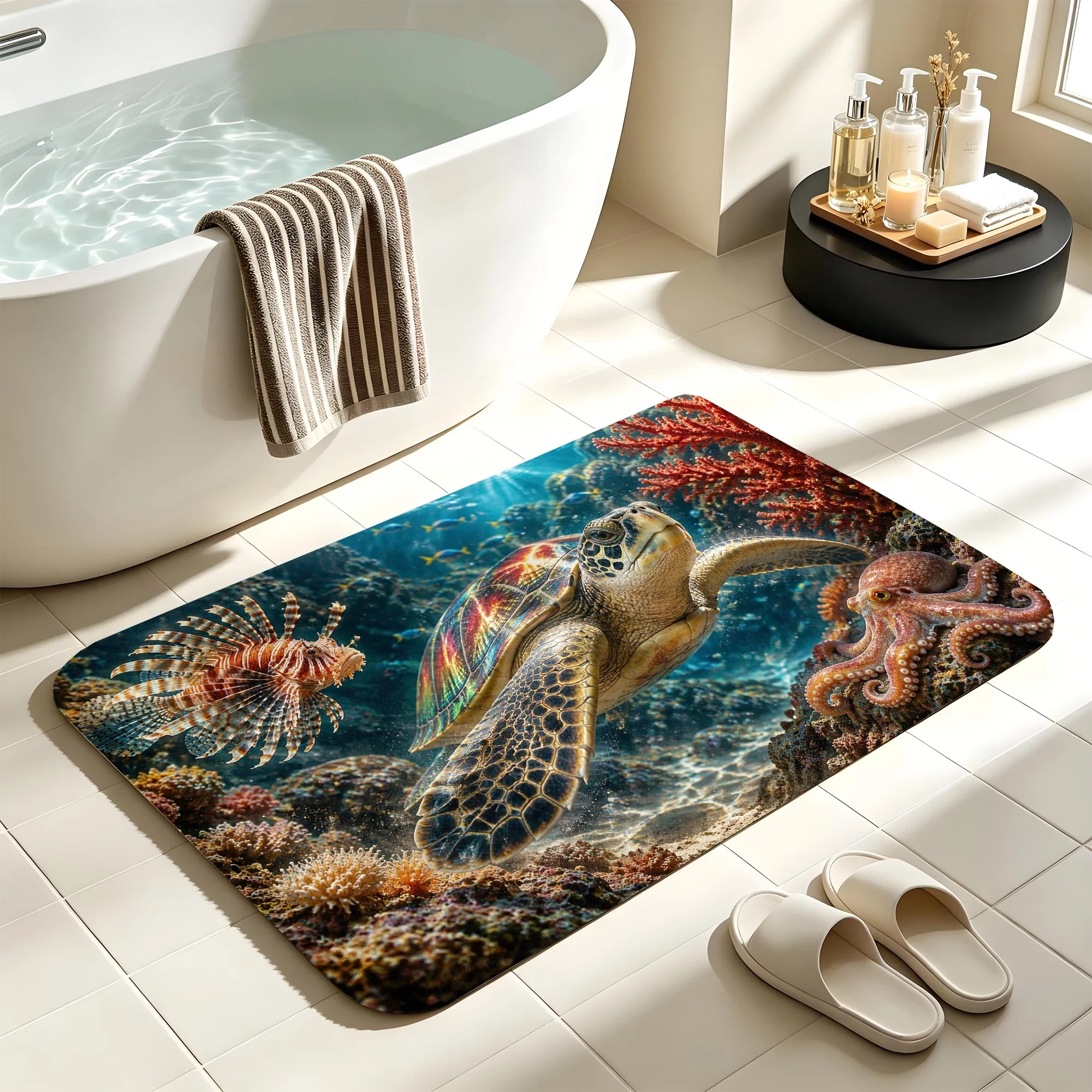 Sea turtle Bath Mat Water Absorbent Quick Dry Anti-Slip Shower Rug Floor Carpet for Bathroom Home Decor