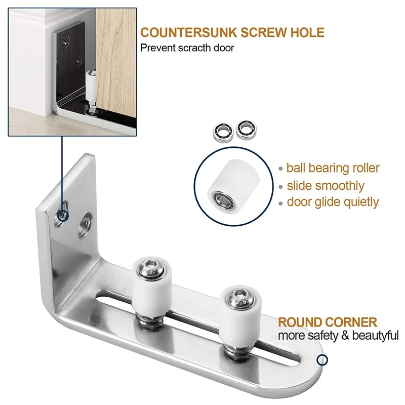 Modern Chrome Sliding Barn Door Floor Guide Ball Bearings Adjustable Stay Roller Wall Mount System for All Size Door