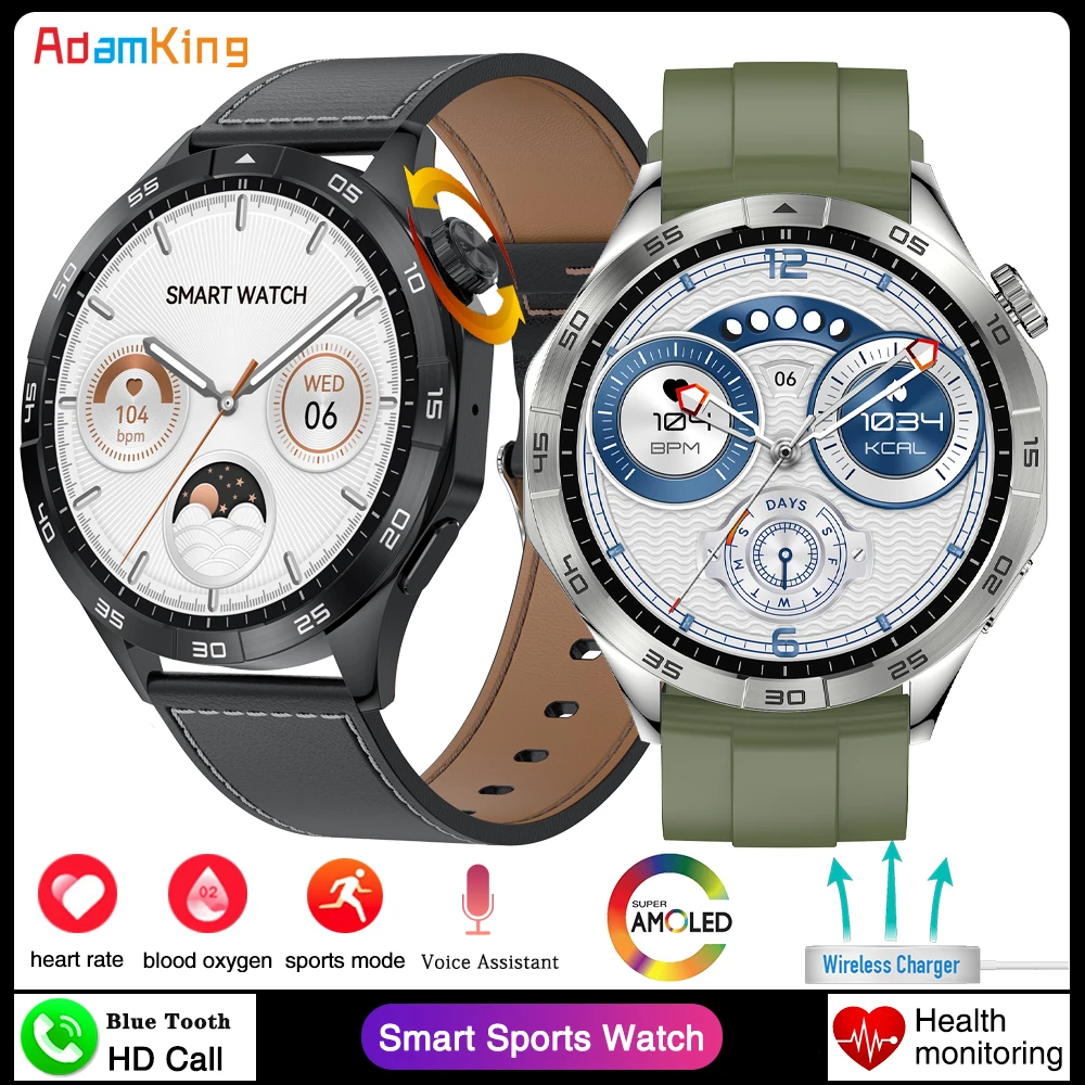 

Men 1.43" AMOLED Screen Blue Tooth Call Smartwatch Sports Fitness Waterproof Heart Rate Blood Oxygen Wireless Charge Smart Watch