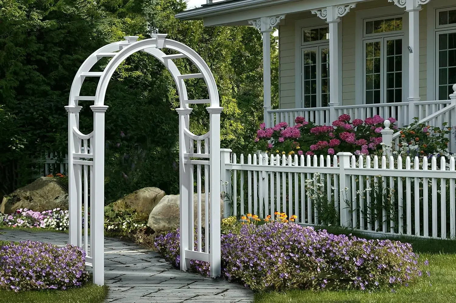 

Vienna Outdoor garden 49" W x 91" H Vinyl Arbor 2 x 3.5 inch column size Easy to assemble Wedding Outdoor Terrace Decoration