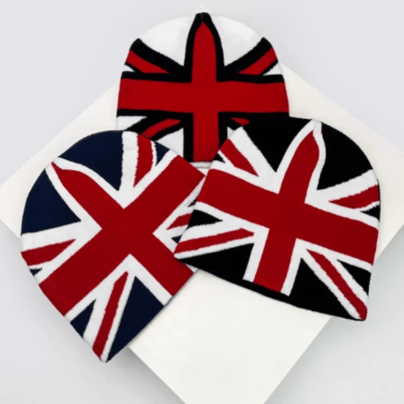 Union Jack Jacquard Knit Beanie Hat Unisex UK British Pattern Skullcap Winter Streetwear Beanie Cap Hip‑Hop Casual Knitted Hat