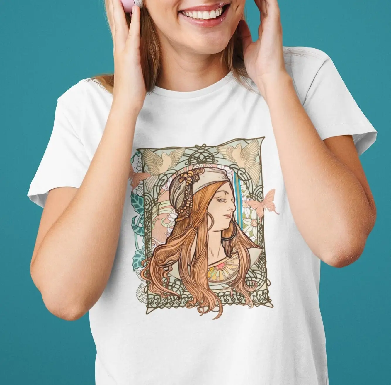 Vintage Alphonse Mucha T Shirt Unisex Retro Art Nouveau Deco Artful Streetstyle Tee Artistic Fashionable