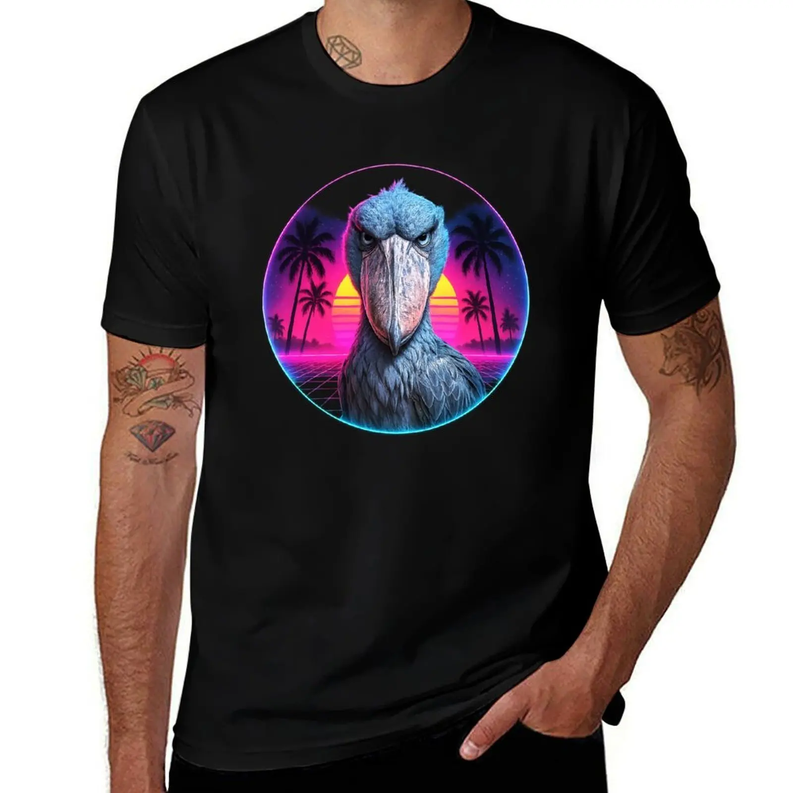 

Vaporwave Shoebill Sunset Gaze T-Shirt Funny t-shirts T-shirts man anime figures aesthetic clothes mens clothing