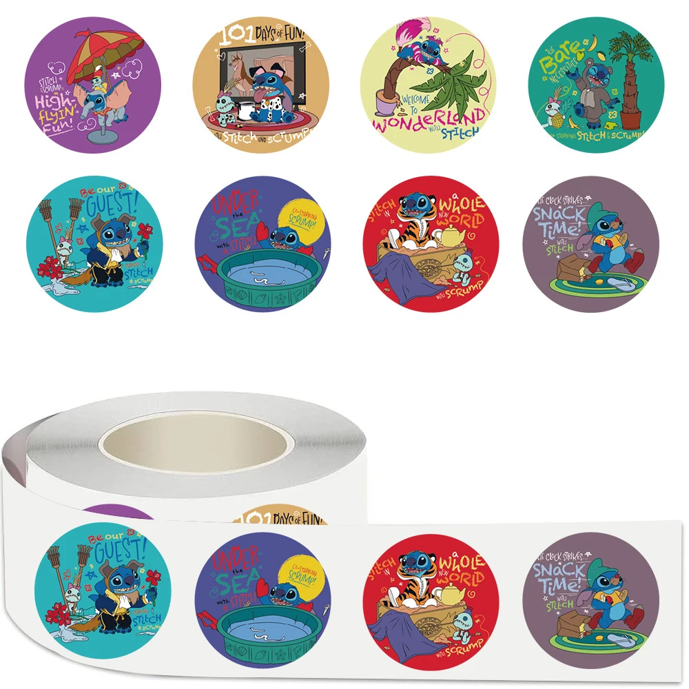 500pcs/Roll Cute Cartoon Disney Stitch Stickers Anime DIY Daily Schedule Prefect For Kid School Students Rewards Holiday Seal