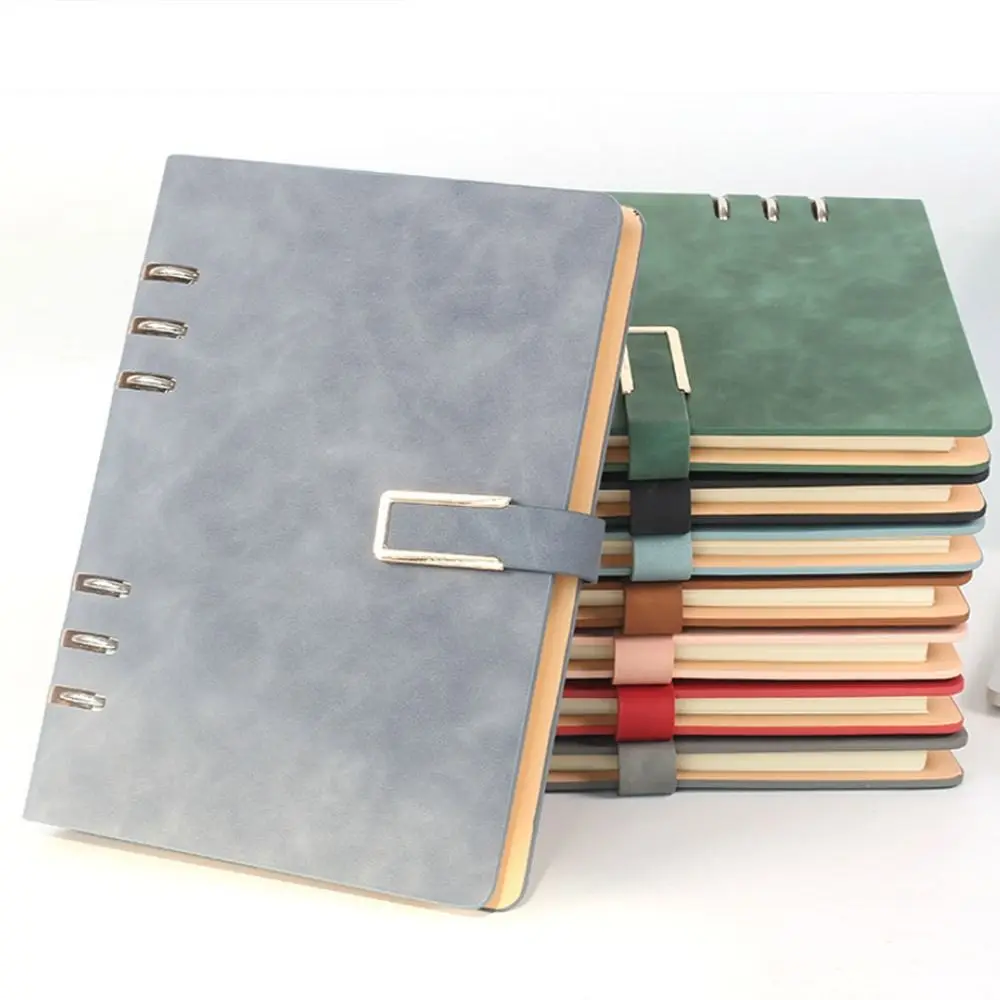 Portable Soft PU Leather A5 Notepad Thick Lined Pages Loose-leaf Notebook Buckle Ring Refillable Binder Journals Office School