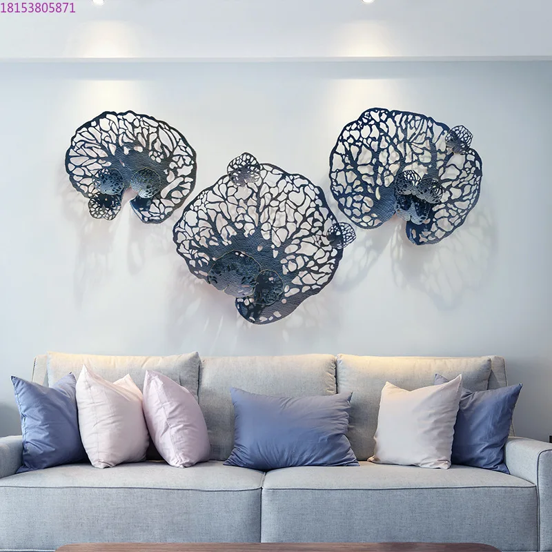 European creative living room sofa background wall pendant wrought iron three-dimensional hollow lotus wall decoration