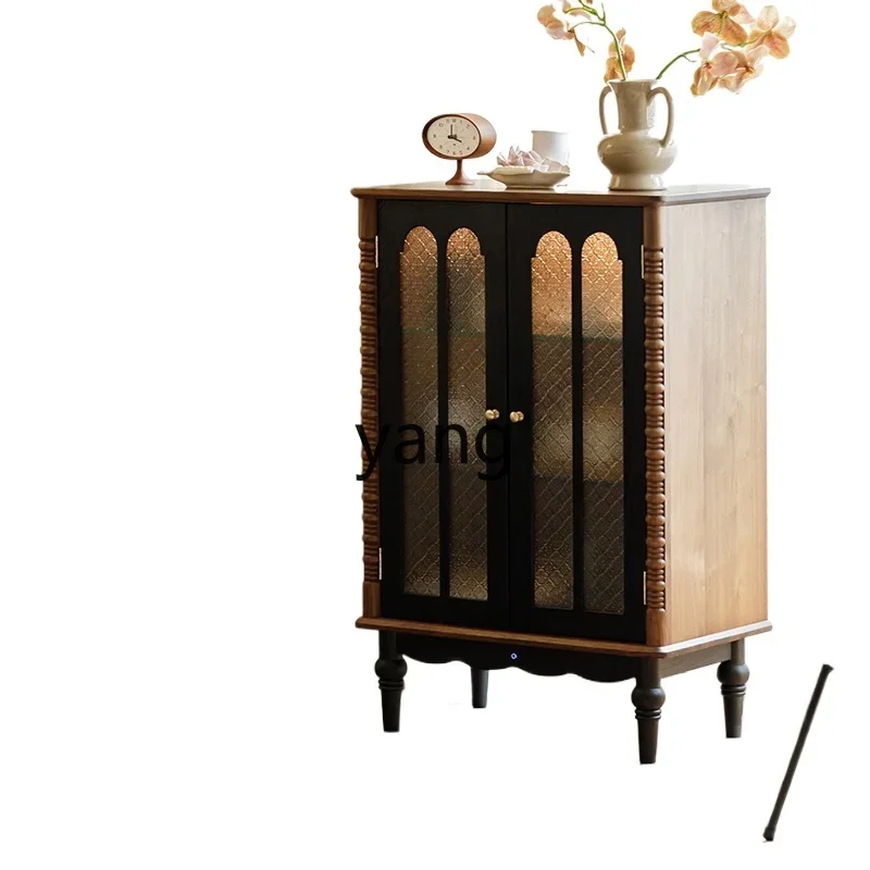 CX French retro glass side cabinet display cabinet solid wood contrasting color black walnut TV side cabinet