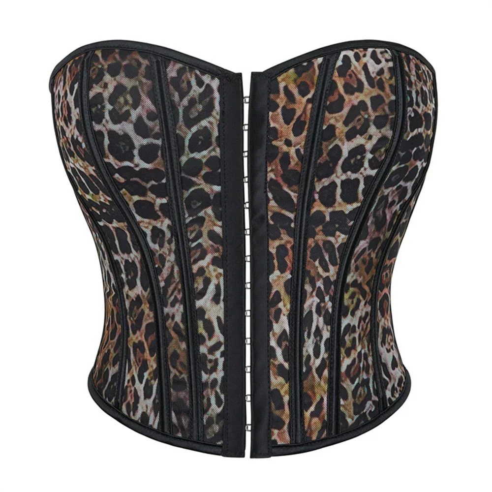 

Leopard Print Single Breasted Women's Strapless Corset Crop Tops Body Shaper Lingerie Overbust Bustiers Gothic Retro Corselet