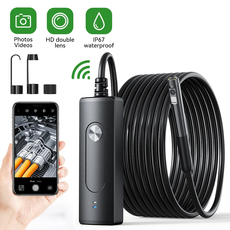 Wireless Endoscope Camera 2MP Single&Dual Lens WiFi Borescope Car Inspection Camera Waterproof Hard Pipe Camera For Android IOS