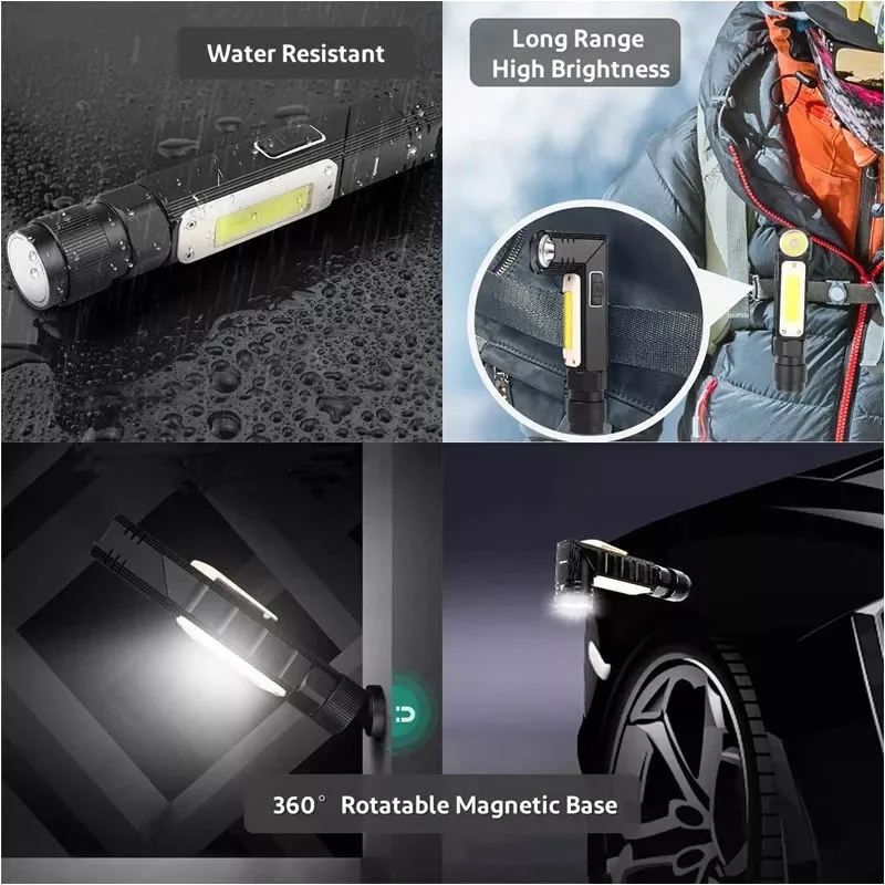 Luz de trabalho recarregável LED Base magnética multifuncional Rotação de 360 graus Mini lâmpada de trabalho para reparo de carros IP65