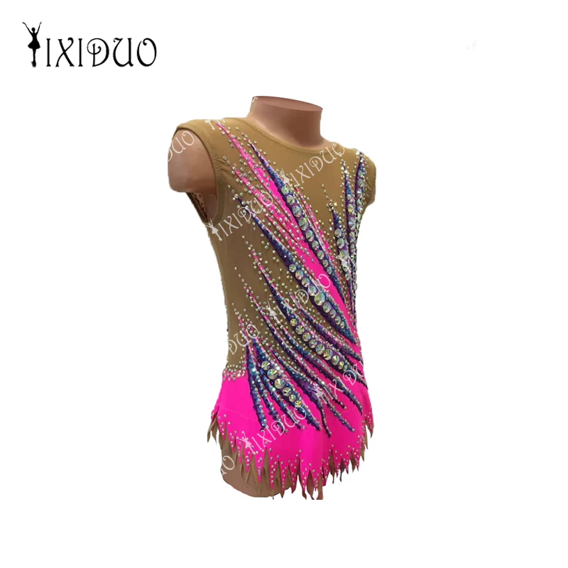 Competition Sleeveless Rhythmic Gymnastics Leotards Handmade Rhinestones Diamond Look Women Girls Artistic Gymnastics Leotards