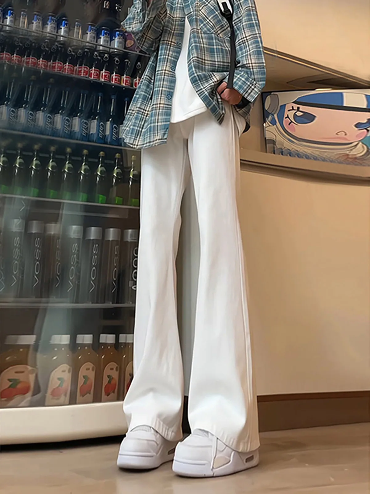 

White Straight Fit Jeans Men Women Slimming Versatile American CleanFit Narrow Micro Flare Dragging Harlan Pants
