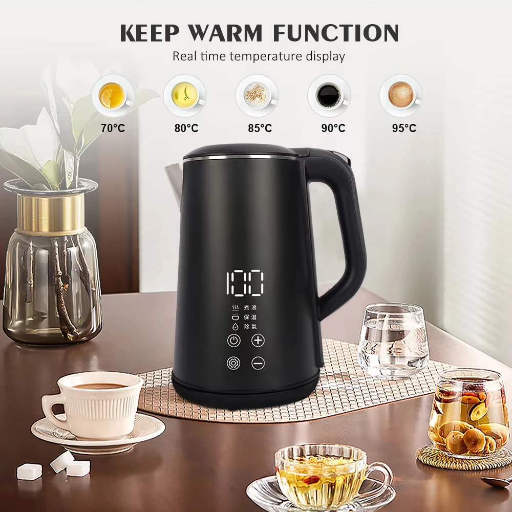 1500W Auto Power-off  Electric Kettle 220V Temperature Control Coffee Tea Pot 1.6L Double Layer Thermos Bottle Kitchen gadgets