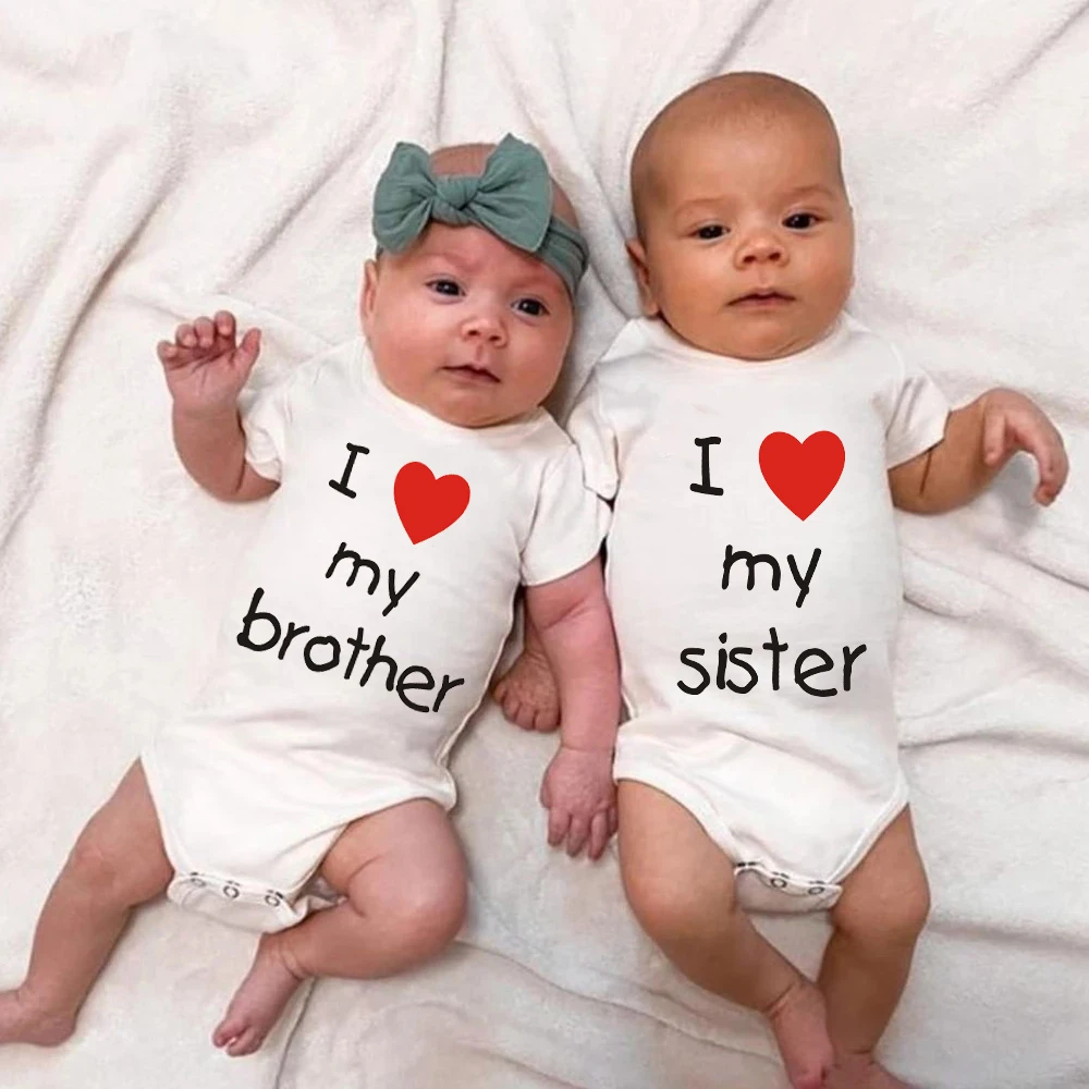 I Love My Sister Brother Twins Baby Short Sleeve Bodysuit Newborn Baby Boys Girls Infant Summer Romper Clothes Jumpsuit Gifts