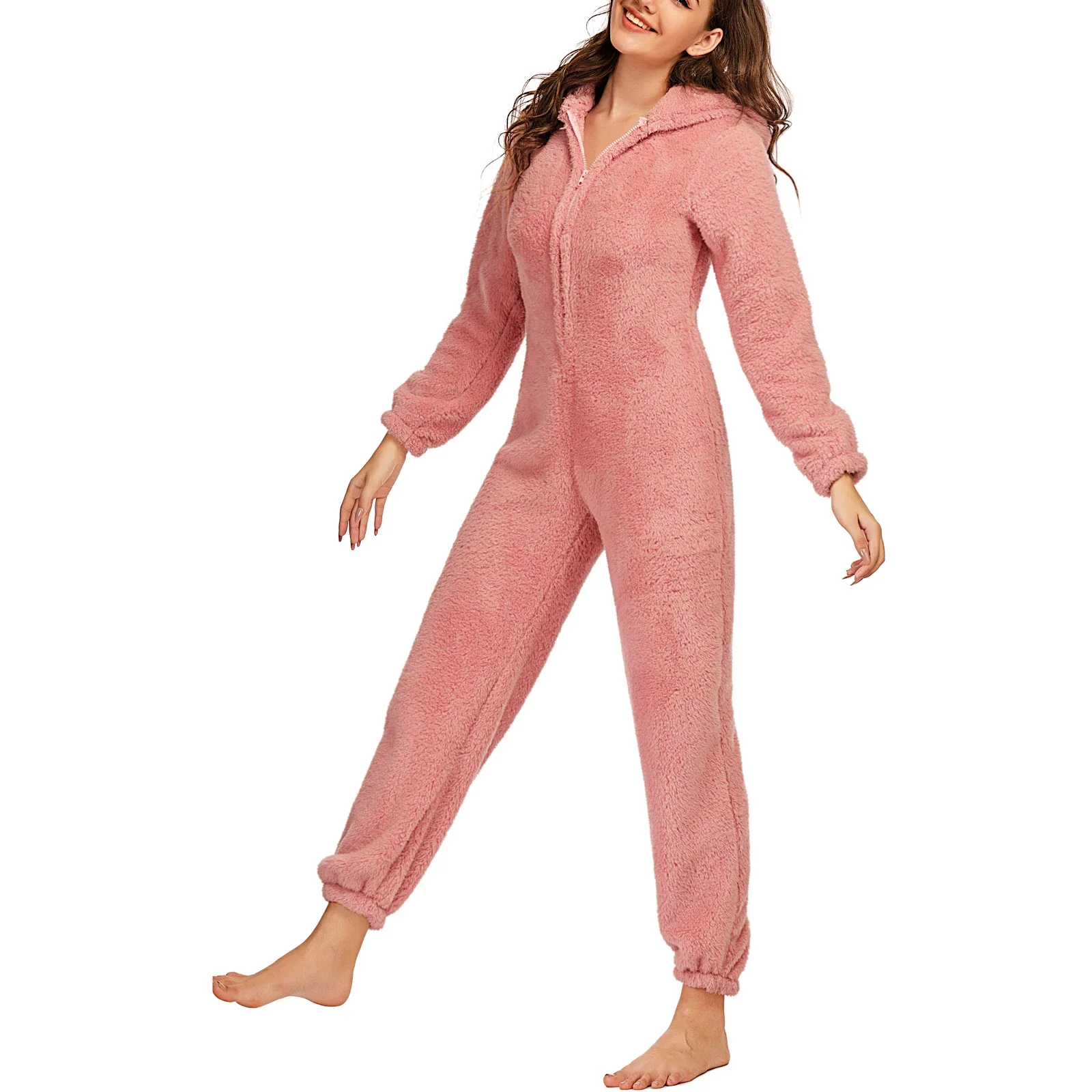 Mujer Pajamas 2020 Women's Hat One Sies Sleepwear Hooded Warm Clothes Zipper Long-Sleeve Plush Romper Winter Fleece New