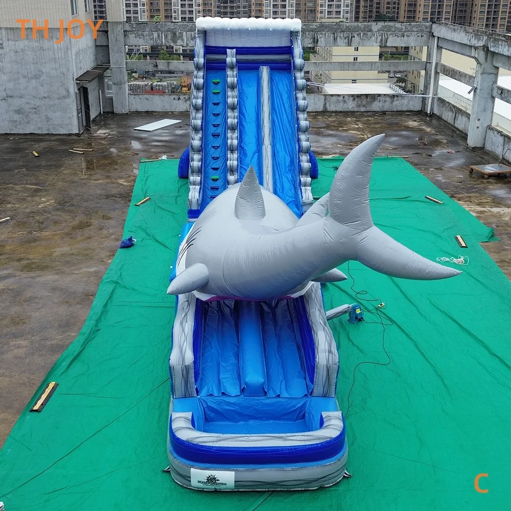 per Versand zum Hafen, kommerzielle aufblasbare Hai-Wasserrutsche mit Poolwasserspielgeräten, riesiger aufblasbarer Jumper-Rutschslip