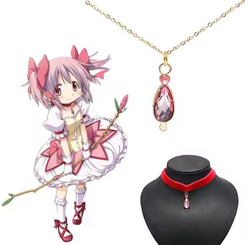 Puella Magi Madoka Magica Necklace Pink Crystal Necklace for Girls Gift Fan Gift Cosplay decor Pendant Necklace