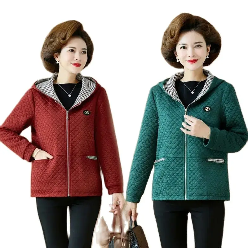 

Middle-Aged Mother's Thin Light Coat New Autumn Winter Cotton-Padded Jacket Down Cotton Short Keep Warm Hooded Women Jacket