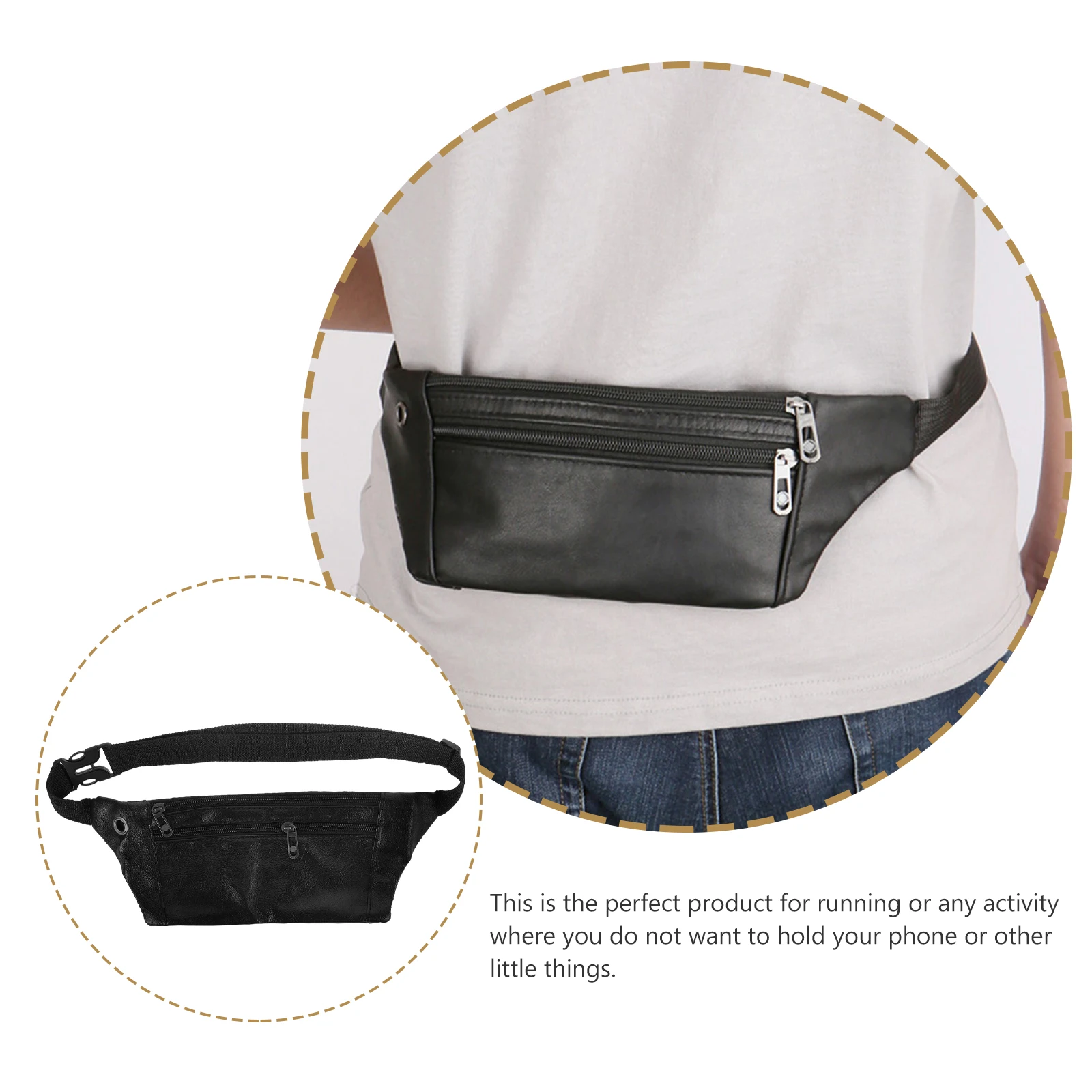 

Men Pu Waist Bag Waterproof Retro Fanny Pack For Travel Hiking Outdoor Sports Headphone Hole Large Capacity Handsfree