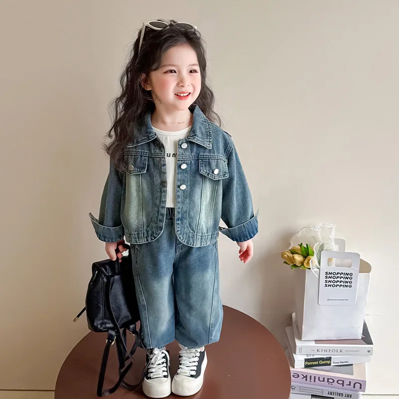 

Girls' Spring Outfit Set2025New Stylish Children's Denim Two-Piece Set Baby Internet Celebrity Trendy Fashion Clothes